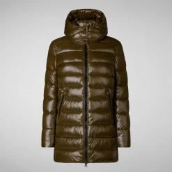 Femme Save The Duck Doudone à Capuche Marjorie Bark Green Pour Femme